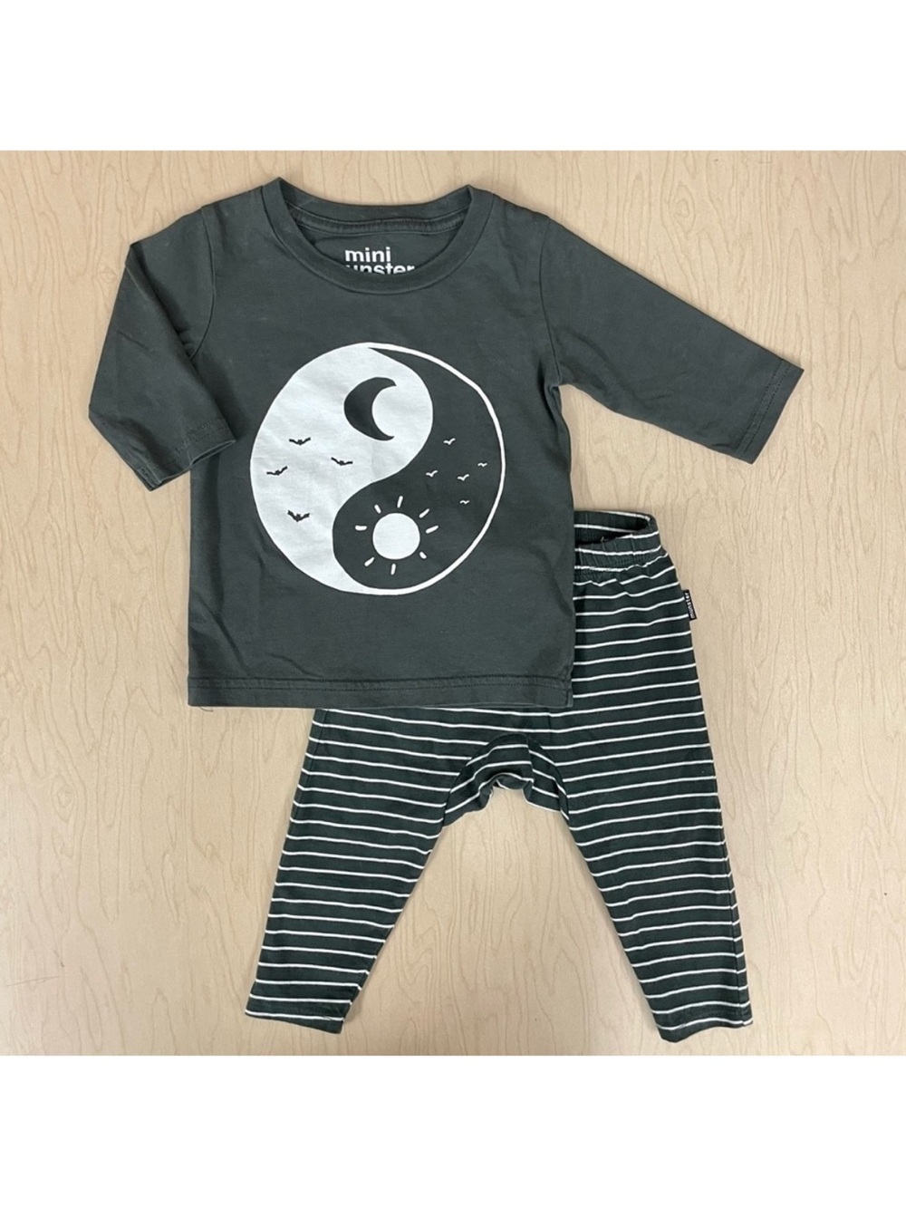 Mini Munster Yin Yang Shirt Pants Set Boys 6-12M In the Sky Stripes Halloween